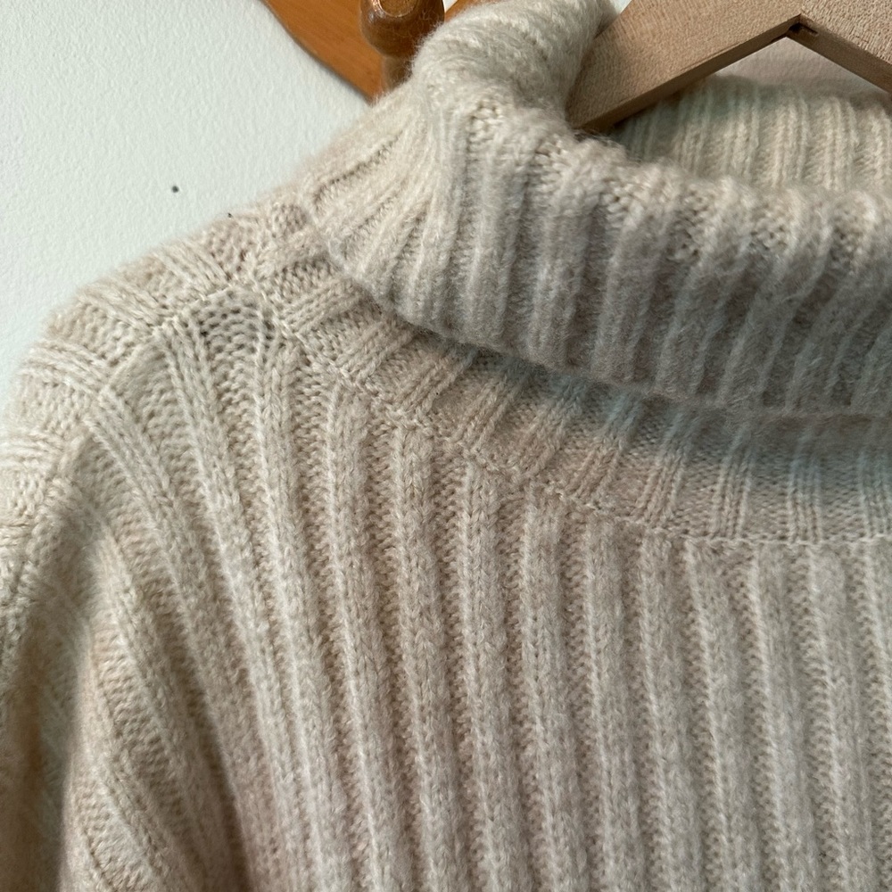 Classic Cream Cowl Neck Drop Shoulder Sweater with Navy Stripes - LARGE - Picture 3 of 11